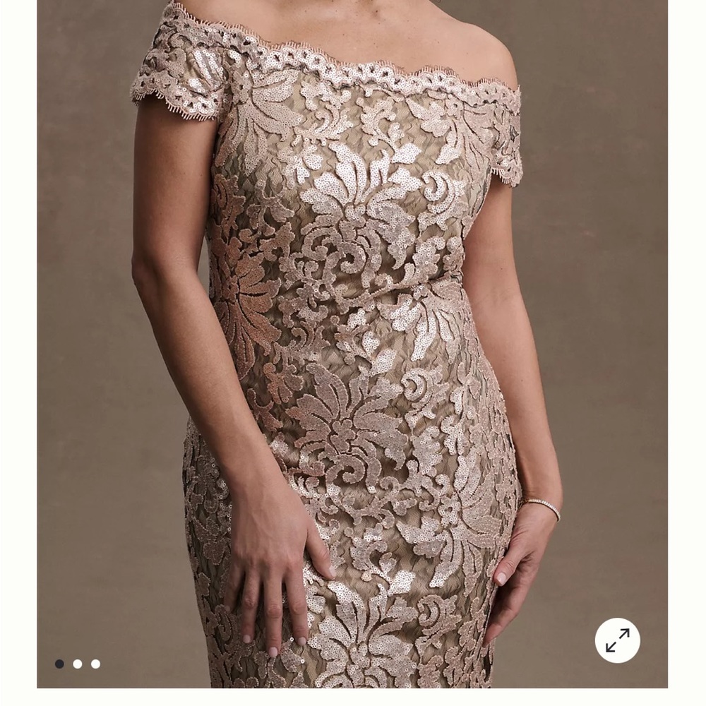 Tadashi Shoji Odette Off-Shoulder Sequin Mesh Column Gown